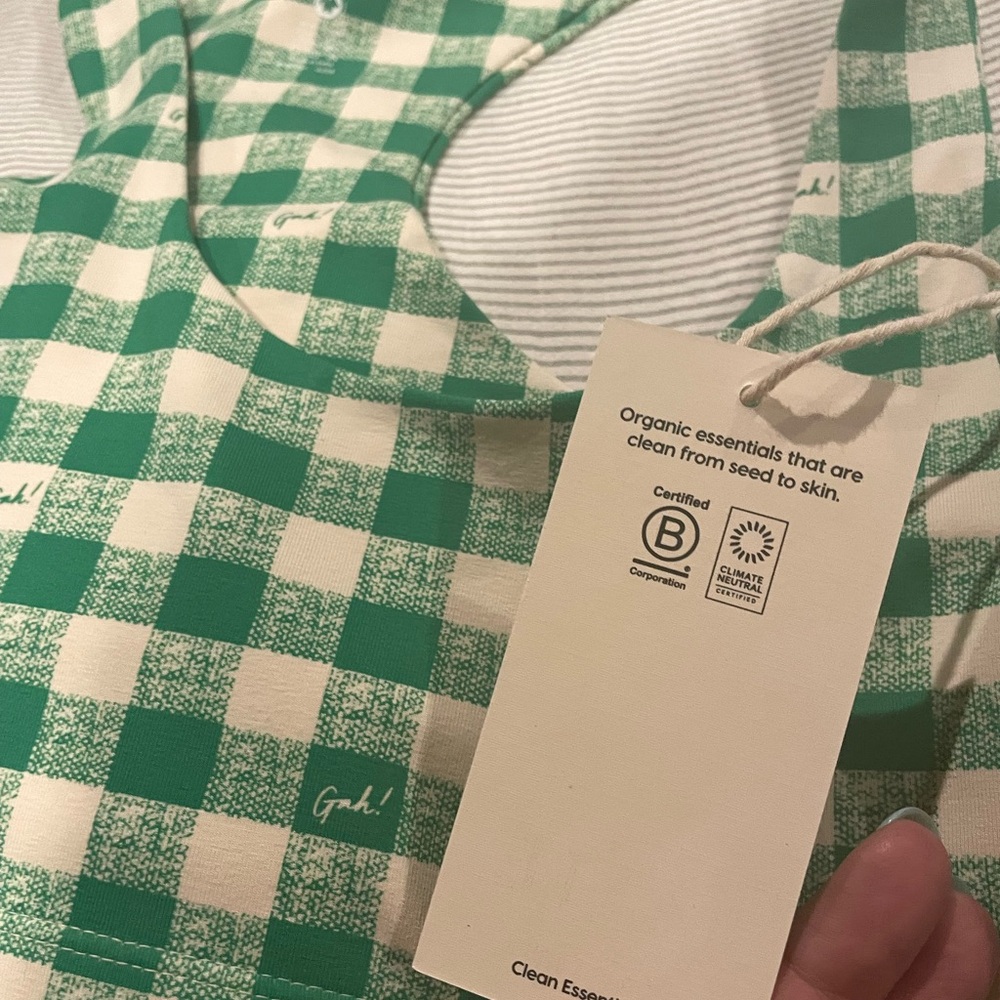 Lisa Say Gah x MATE the Label Green White Gingham L Sports Bra / M Shorts - Picture 3 of 5